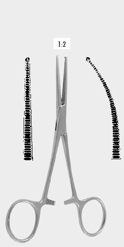 Кровоспинний затискач КОХЕР (KOCHER), делікатний, 1х2 зубці, 14,0 см (cm), вигнутий